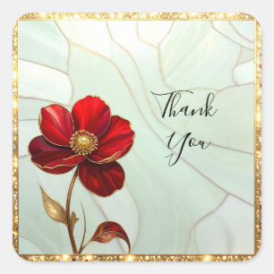 Stained Glass Red Flower with Gold Accents Sticker