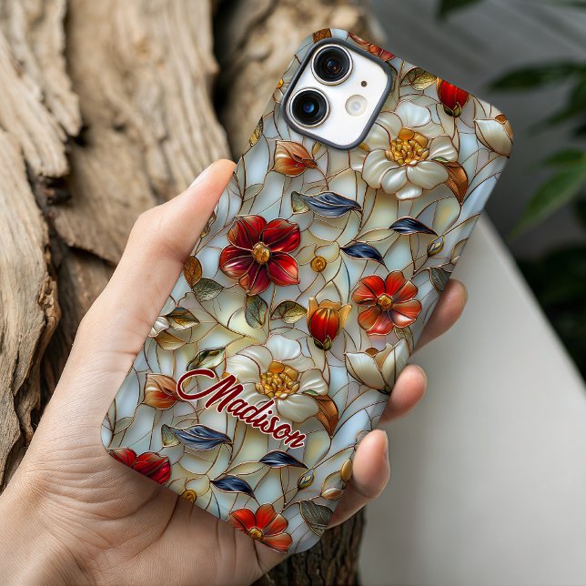 Stained glass red flowers  Case-Mate iPhone case (Creator Uploaded)