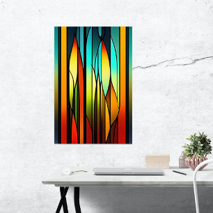 Stained Glass Red Green Cattails Artwork Poster