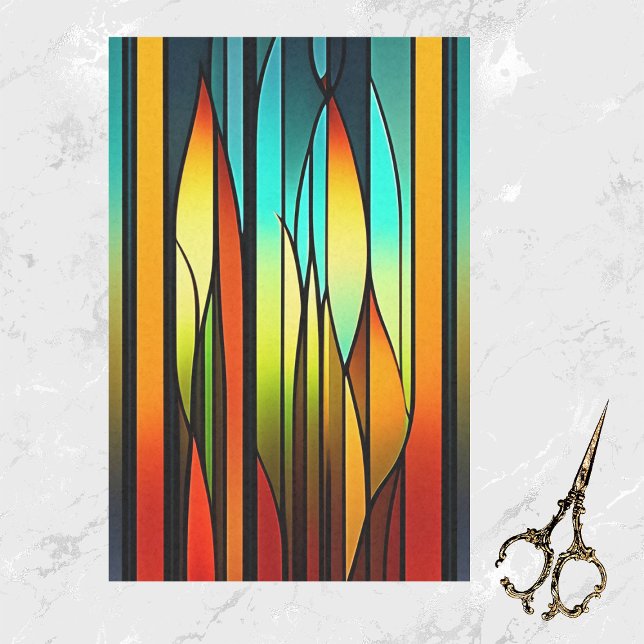 Stained Glass Red Green Cattails Artwork Tissue Paper (Creator Uploaded)