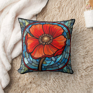 Stained Glass Red Poppy Cushion