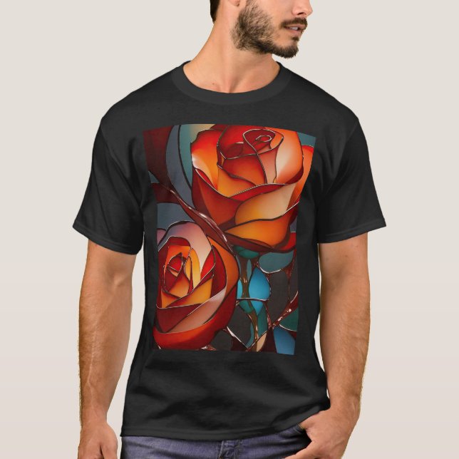 Stained Glass Red Roses T-Shirt (Front)
