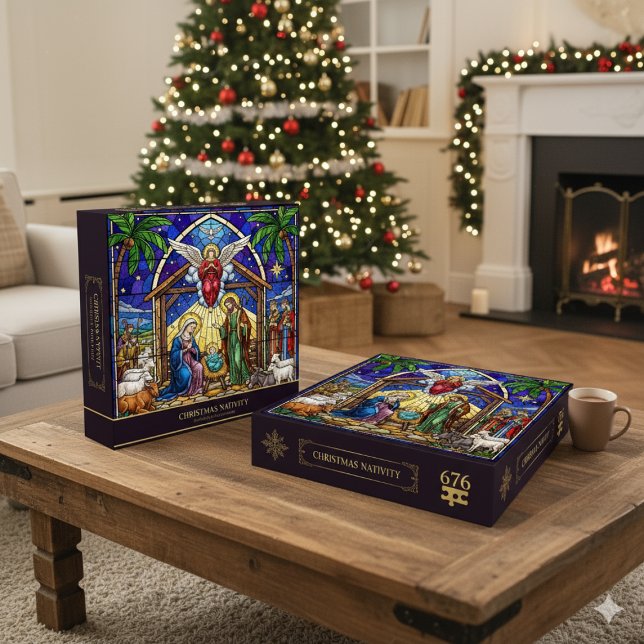Stained Glass Religious Nativity Scene Christmas  Jigsaw Puzzle (Stained Glass Religious Nativity Scene Christmas Jigsaw Puzzle)