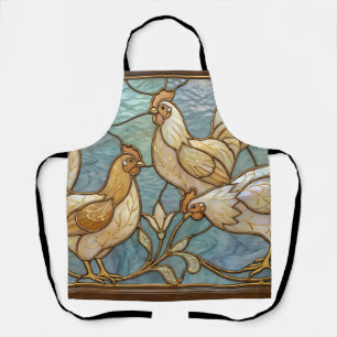 Stained Glass Roosters Elegant Chicken Farmhouse Apron