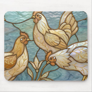 Stained Glass Roosters Elegant Chicken Farmhouse Mouse Pad