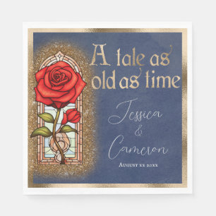 Stained Glass Rose Beauty and the Beast on Blue Napkin