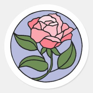 Stained-Glass Rose Classic Round Sticker