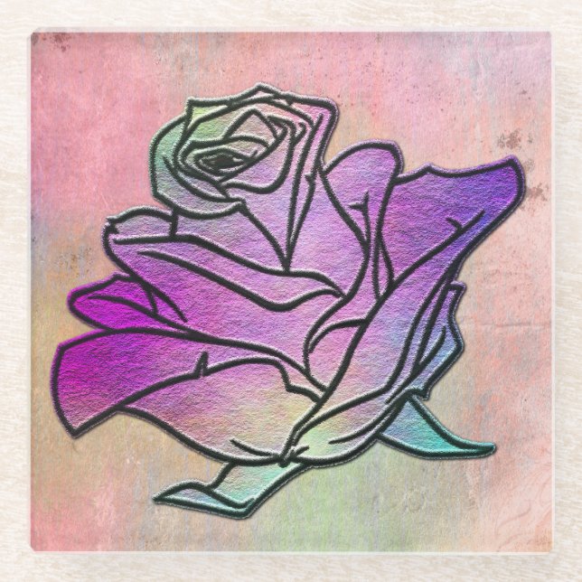 Stained Glass Rose Coaster (Front)