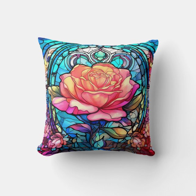 Stained Glass Rose Cushion (Front)