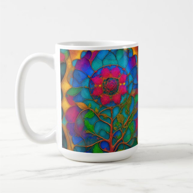 Stained Glass Rose Design Coffee Mug (Left)