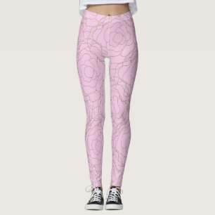Stained Glass Rose: Gold Rose on Pink  Leggings