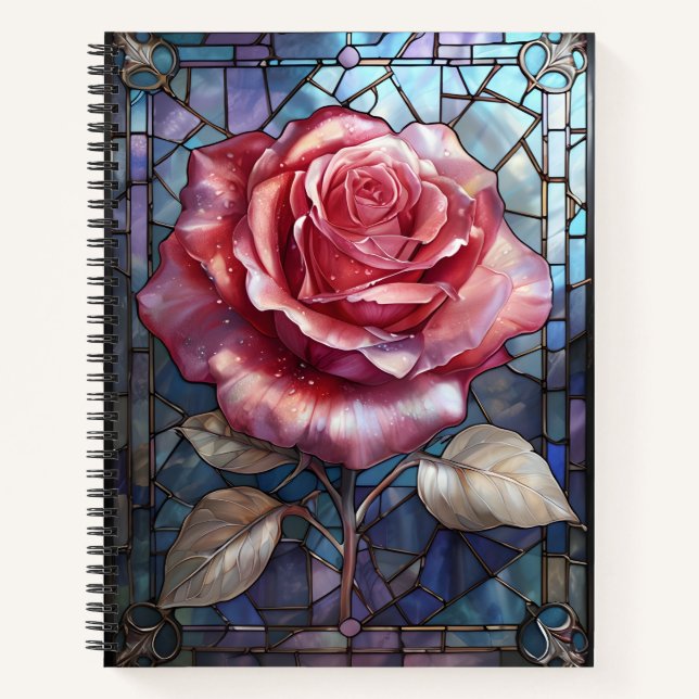 Stained Glass Rose – Gothic Floral Window Art Notebook (Front)