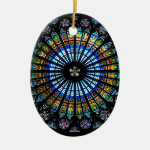 Stained glass rose window in France's Strasbourg Ceramic Tree Decoration