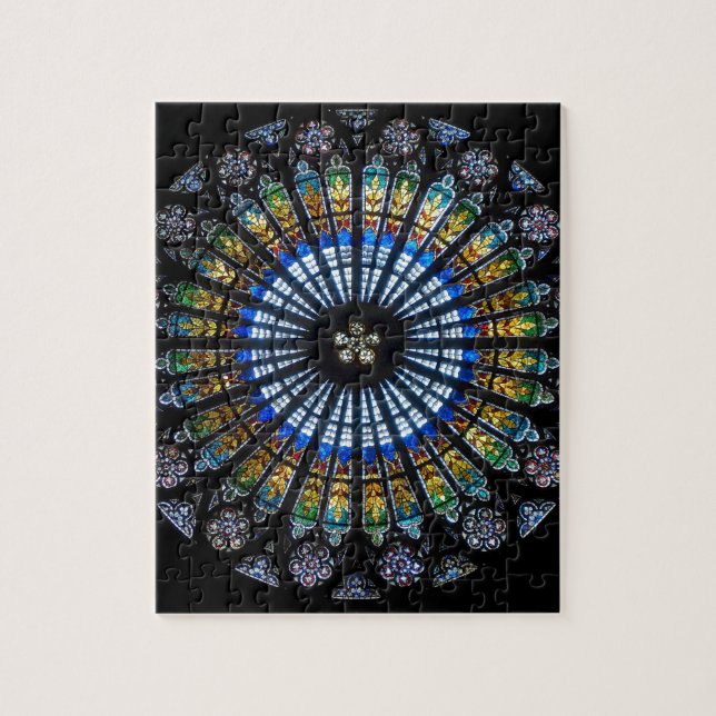 Stained glass rose window in France's Strasbourg Jigsaw Puzzle (Vertical)