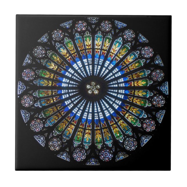 Stained glass rose window in France's Strasbourg Tile (Front)