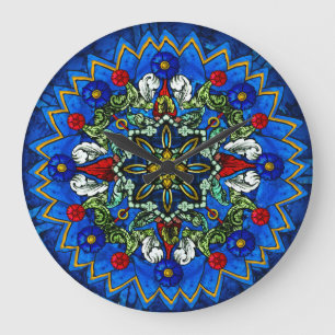 Stained Glass Rose Window Wall Clock