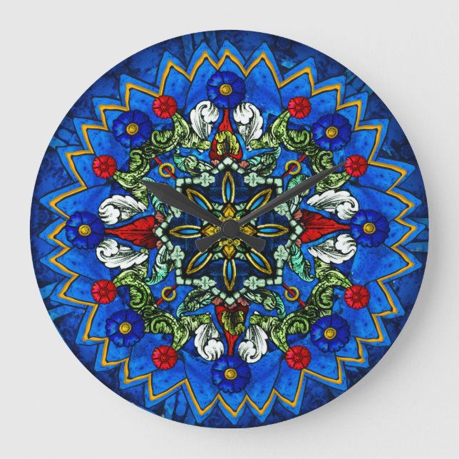 Stained Glass Rose Window Wall Clock (Front)