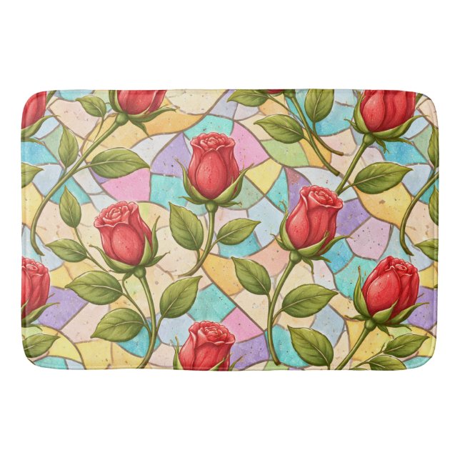 Stained Glass Rosebuds Bath Mat (Front)