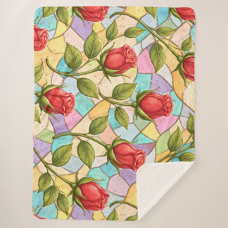 Stained Glass Rosebuds Sherpa Blanket