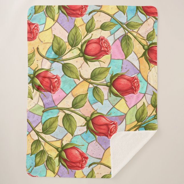 Stained Glass Rosebuds Sherpa Blanket (Front)