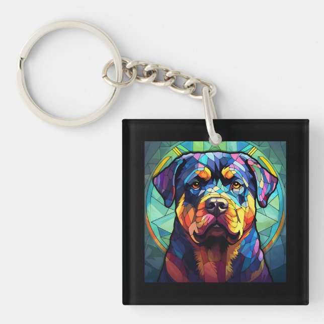 Stained Glass Rottweiler  Key Ring (Front)