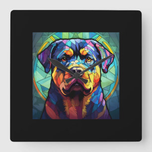 Stained Glass Rottweiler  Square Wall Clock