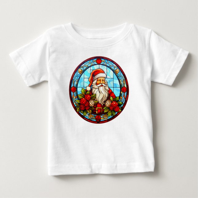 Stained Glass Santa Christmas Ornament-67672 Baby T-Shirt (Front)