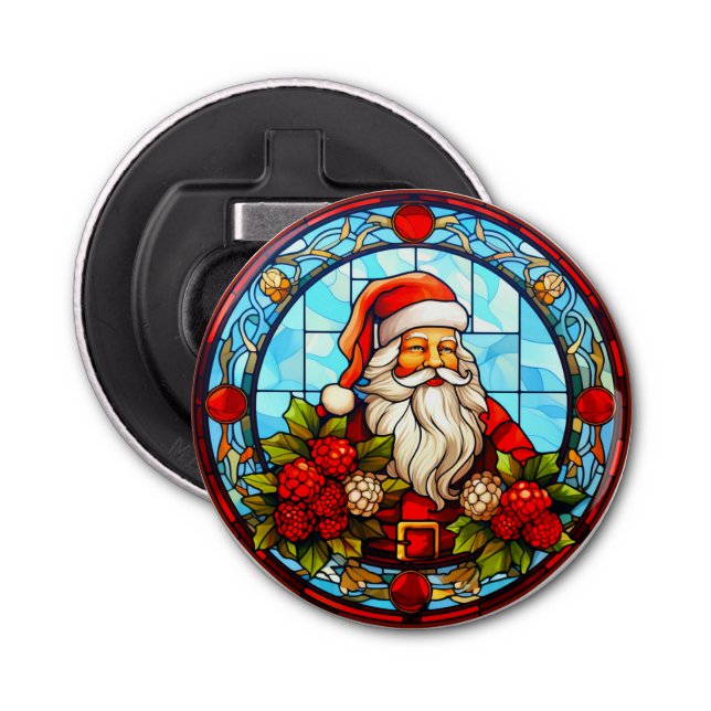 Stained Glass Santa Christmas Ornament-67672 Bottle Opener (Front)