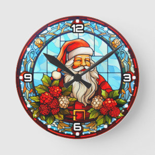 Stained Glass Santa Christmas Ornament-67672 Round Clock