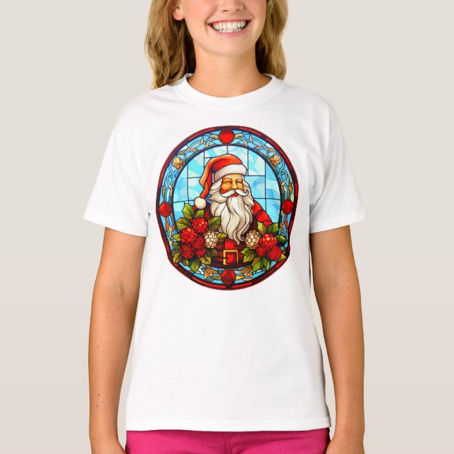 Stained Glass Santa Christmas Ornament-67672 T-Shirt (Front)