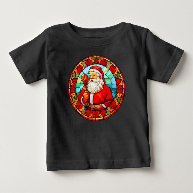 Stained Glass Santa Christmas Ornament-67680 Baby T-Shirt (Front)