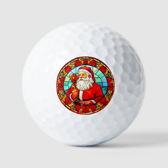 Stained Glass Santa Christmas Ornament-67680 Golf Balls (Front)