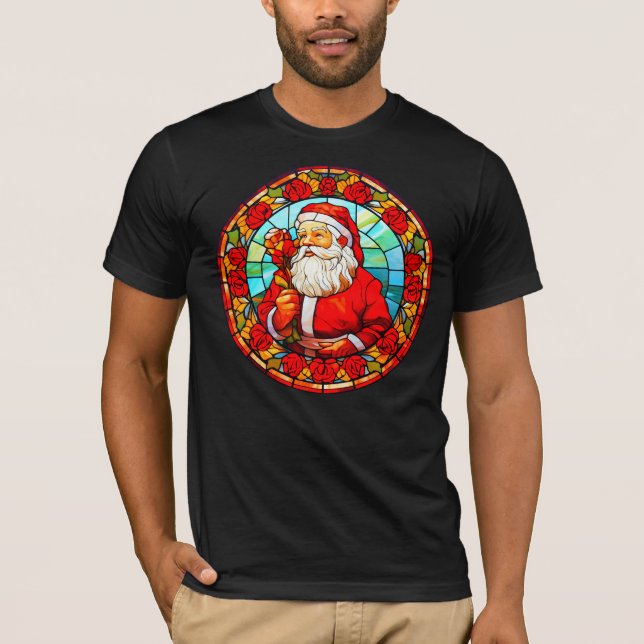 Stained Glass Santa Christmas Ornament-67680 T-Shirt (Front)