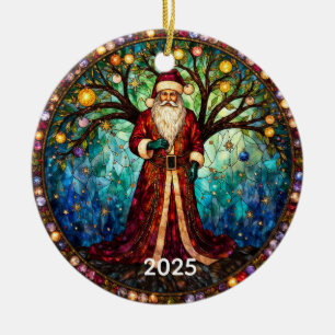 Stained Glass Santa Claus Christmas Tree of Life Ceramic Tree Decoration