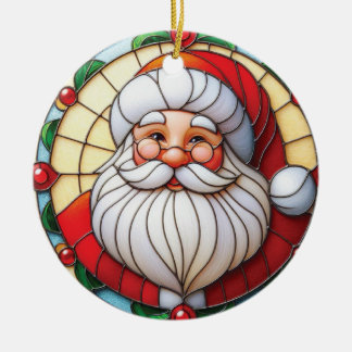 Stained Glass Santa Holiday Ceramic Tree Decoration