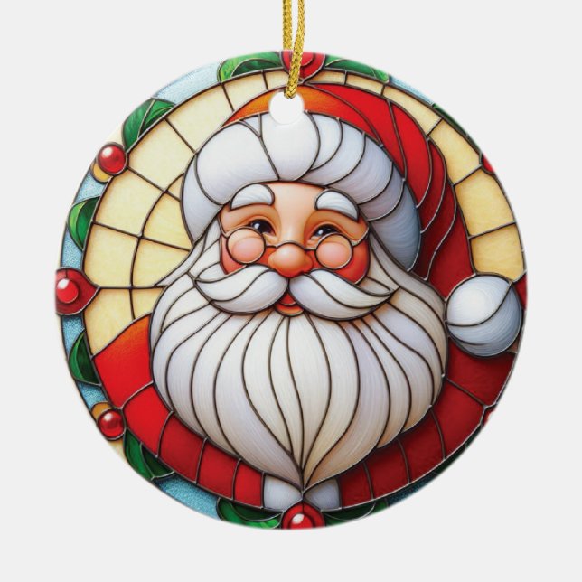 Stained Glass Santa Holiday Ceramic Tree Decoration (Front)