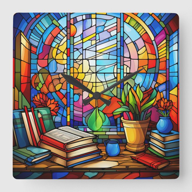 Stained Glass School Wall Clock (Front)