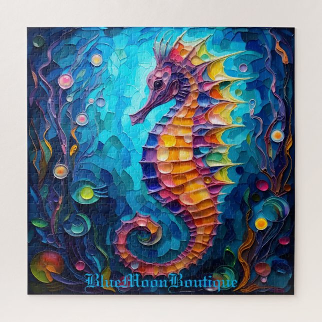 Stained Glass Seahorse  Jigsaw Puzzle (Vertical)
