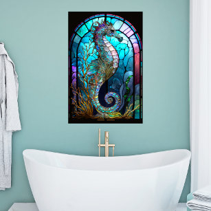 Stained Glass Seahorse Poster