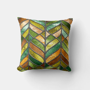 Stained glass seamless texture with leaf pattern,  cushion