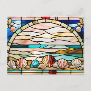Stained Glass Seashells Abstract Illustration Postcard