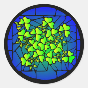 Stained Glass Shamrocks in Blue Stickers