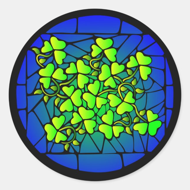 Stained Glass Shamrocks in Blue Stickers (Front)