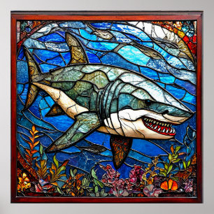 🦈 Stained Glass Shark Art Gift For Ocean Lover 🎁 Poster