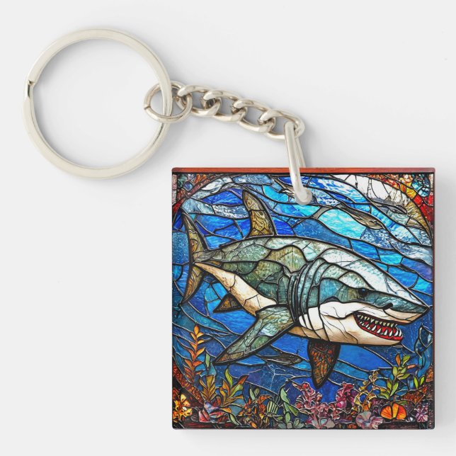 Stained glass shark key ring (Front)