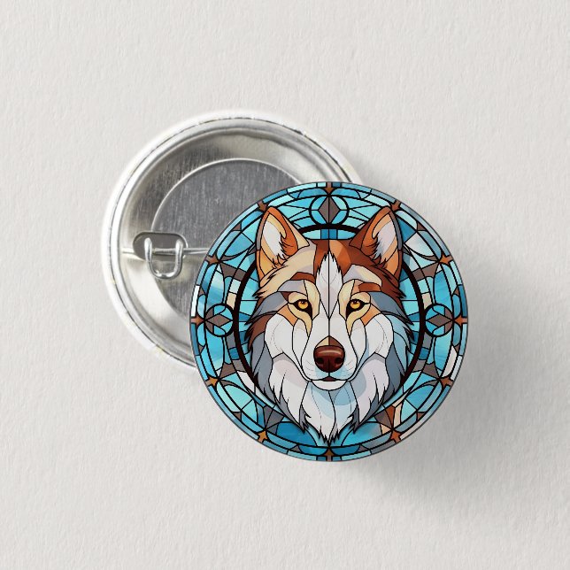 Stained Glass Siberian Husky Dog 3 Cm Round Badge (Front & Back)