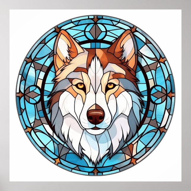 Stained Glass Siberian Husky Dog Poster (Front)