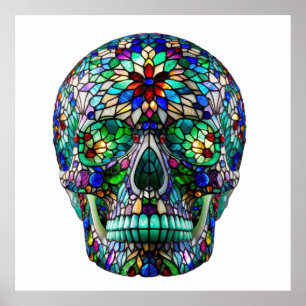 Stained Glass Skull Poster