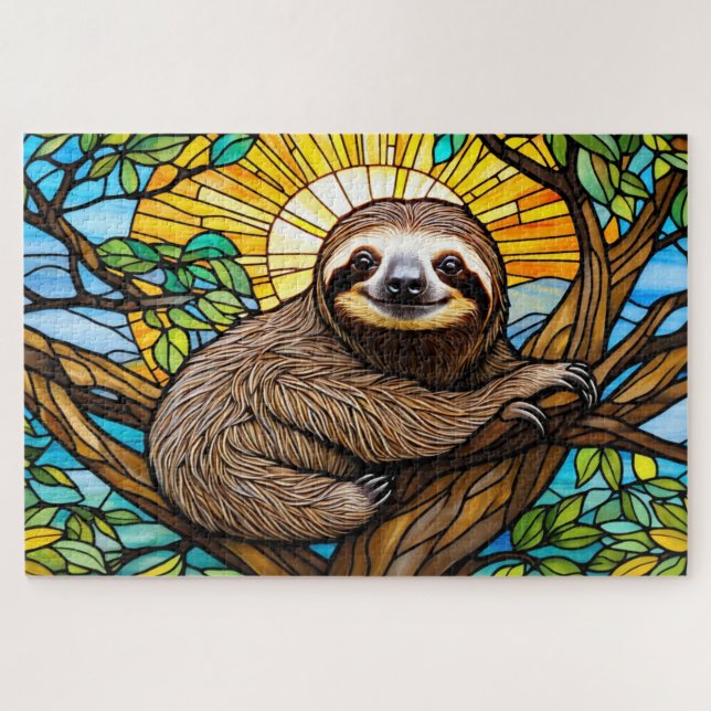 Stained Glass Sloth Jigsaw Puzzle (Horizontal)