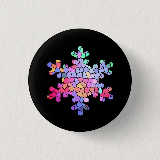 Stained Glass Snowflake Button on Black (Front)